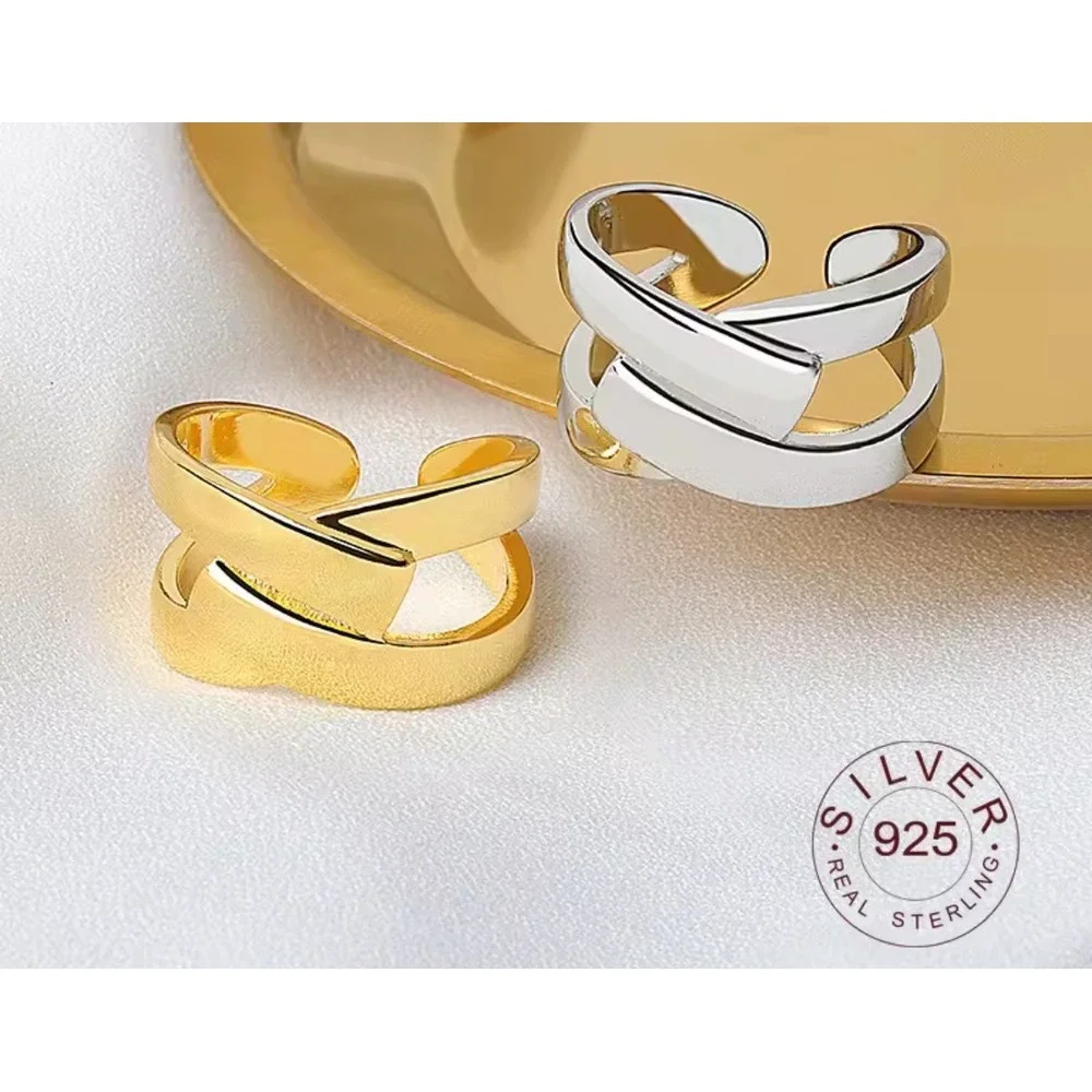 NEW 925 Sterling Silver‎ Criss Cross Adjustable Ring